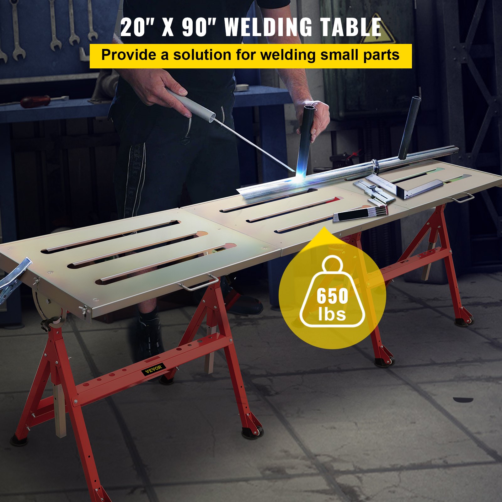VEVOR Welding Table Steel Welding Table 228 x 51 cm Adjustable Height, Tiltable