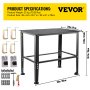 VEVOR Welding Table, 36\" x 24\" Adjustable Workbench, 0.12\" Thick Industrial Workbench, 600lb Load Capacity Metal Workbench, Heavy Duty Carbon Steel Welding Table, Gray Steel Work Table w/ Accessori