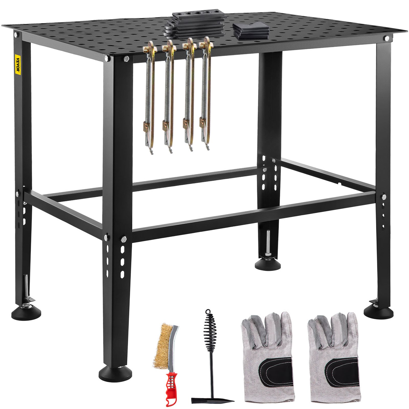 VEVOR welding table with clamps, brush, gloves, and tools set.