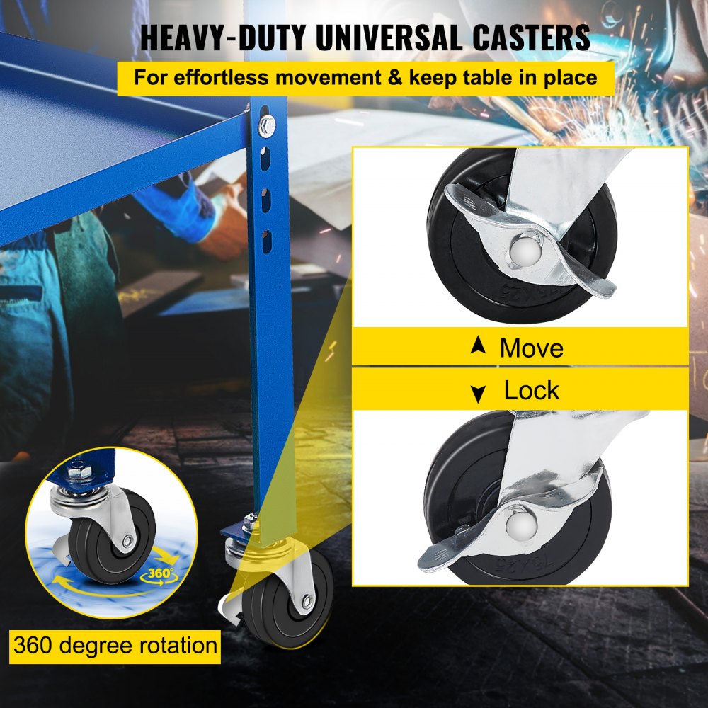 VEVOR Adjustable Workbench Steel Work Table 18" x 36" Steel Workbench w/ Wheels