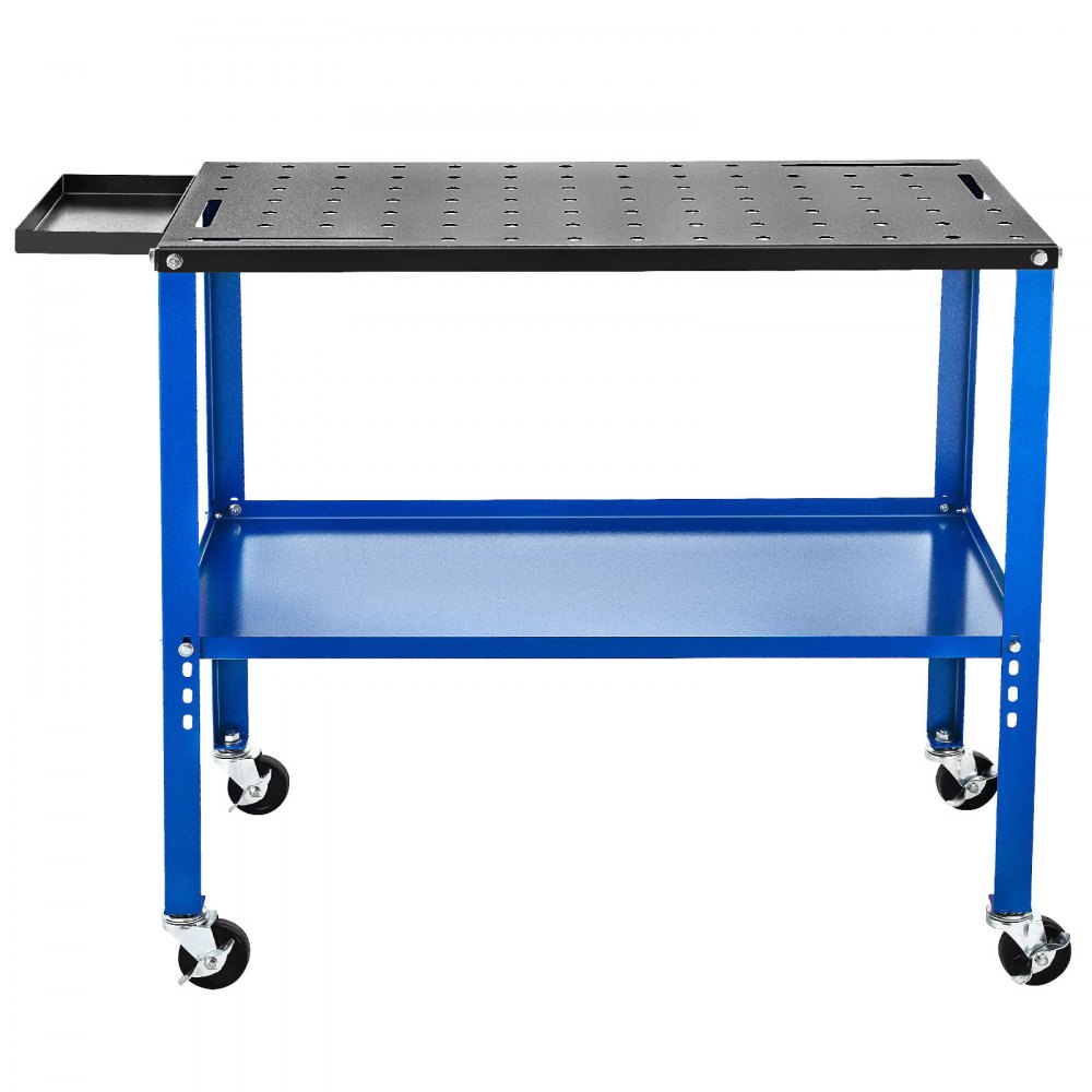 VEVOR Portable Welding Table, 18\" x 36\" Spacious Table Top and 0.11\" Thick Welding Workbench with 1200lb Load Capacity, Adjustable Fabrication Table Wheel for Easy Moving, Extra Middle Shelf for St