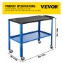 VEVOR Adjustable Workbench Steel Work Table 18" x 36" Steel Workbench w/ Wheels