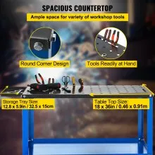 VEVOR Portable Welding Table, 18" x 36" Spacious Table Top and 0.11" Thick Welding Workbench w/ 1200lb Load Capacity, Adjustable Fabrication Table Wheel for Easy Moving, Extra Middle Shelf for Storage