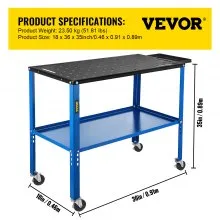 VEVOR Portable Welding Table, 18" x 36" Spacious Table Top and 0.11" Thick Welding Workbench w/ 1200lb Load Capacity, Adjustable Fabrication Table Wheel for Easy Moving, Extra Middle Shelf for Storage