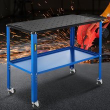 VEVOR Portable Welding Table, 18" x 36" Spacious Table Top and 0.11" Thick Welding Workbench w/ 1200lb Load Capacity, Adjustable Fabrication Table Wheel for Easy Moving, Extra Middle Shelf for Storage