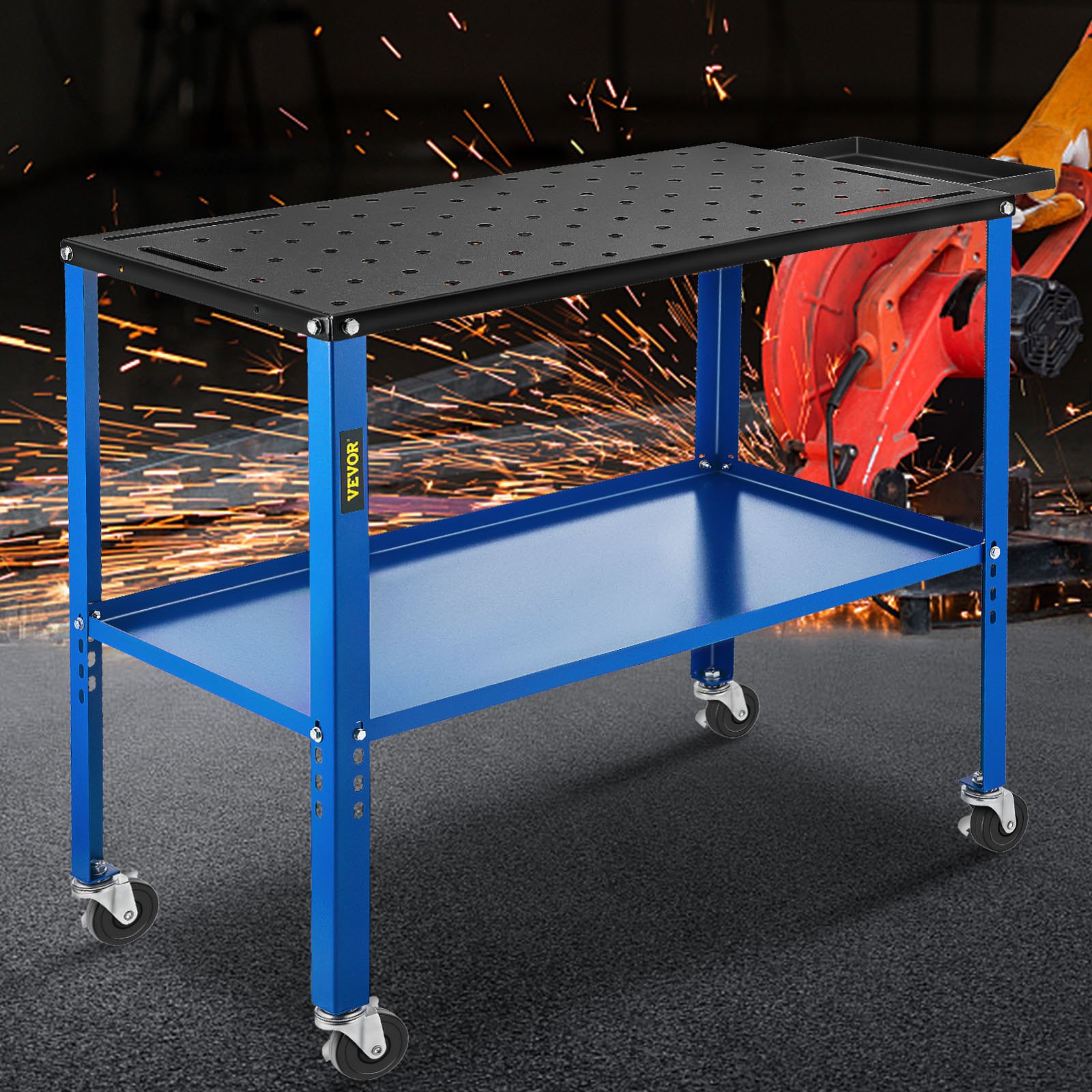VEVOR Portable Welding Table, 18\" x 36\" Spacious Table Top and 0.11\" Thick Welding Workbench with 1200lb Load Capacity, Adjustable Fabrication Table Wheel for Easy Moving, Extra Middle Shelf for St