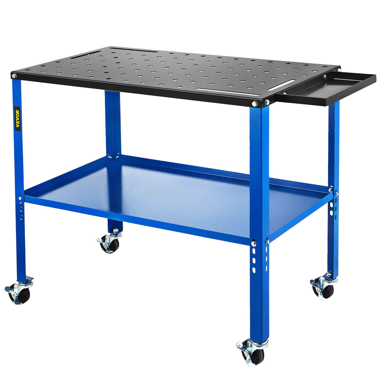 VEVOR Portable Welding Table, 18\" x 36\" Spacious Table Top and 0.11\" Thick Welding Workbench with 1200lb Load Capacity, Adjustable Fabrication Table Wheel for Easy Moving, Extra Middle Shelf for St