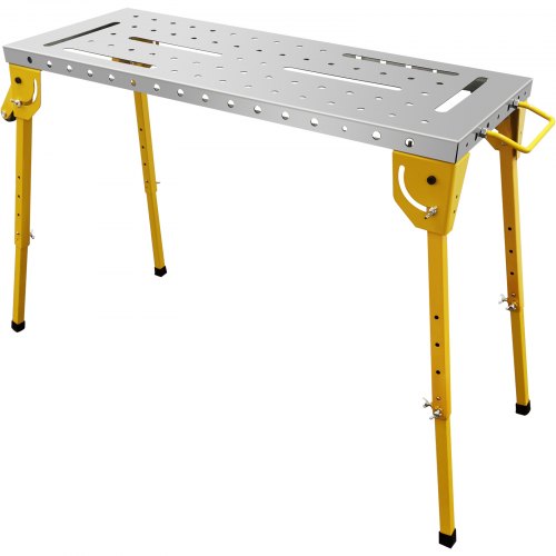 VEVOR Welding Table, 46" x 18" Table Top, Steel Portable Workbench with 1000lb Weight Capacity, 4 Adjustable Height Work Table w/Folding Legs, Carrying Handle and 2 Casters