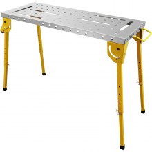 VEVOR Welding Table, 46" x 18" Table Top, Steel Portable Workbench with 1000lb Weight Capacity, 4 Adjustable Height Work Table w/ Folding Legs, Carrying Handle and 2 Casters