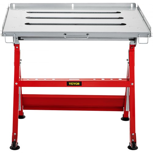 VEVOR Welding Table, 30" x 20", Steel Industrial Workbench w/ 400lbs Load Capacity, Adjustable Angle & Height, Casters, Retractable Guide Rails, Three 1.6" Slots Folding Work Bench