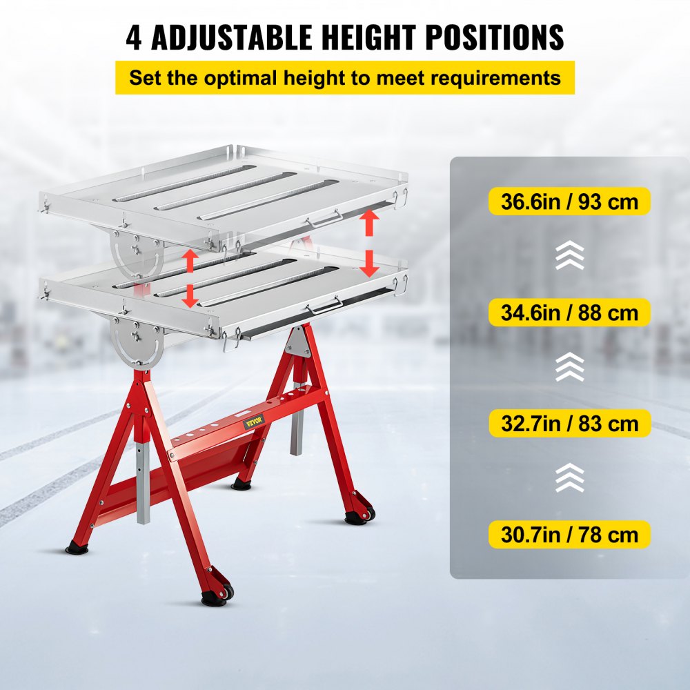 VEVOR Welding Table, 30" x 20", Steel Industrial Workbench w/ 400lbs Load Capacity, Adjustable Angle & Height, Casters, Retractable Guide Rails, Three 1.6" Slots Folding Work Bench