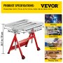 VEVOR Welding Table, 36" x 24", Steel Industrial Workbench w/ 400lbs Load Capacity, Adjustable Angle & Height, Casters, Retractable Guide Rails, Three 1.6" Slots Folding Work Bench