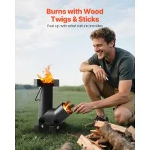 VEVOR Camping Rocket Stove Wood Burning Portable Rocket Stove Carbon Steel Black