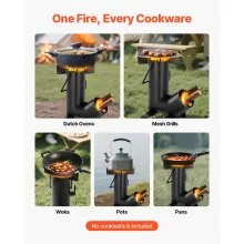 VEVOR Camping Rocket Stove Wood Burning Portable Rocket Stove Carbon Steel Black