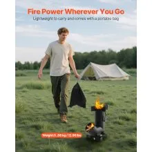 VEVOR Camping Rocket Stove Wood Burning Portable Rocket Stove Carbon Steel Black