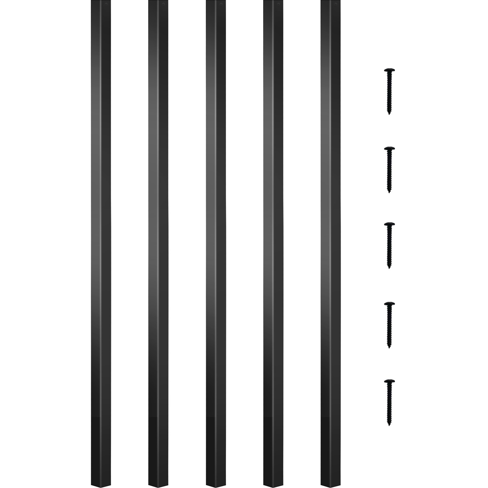black VEVOR deck balusters with screws, vertical arrangement.