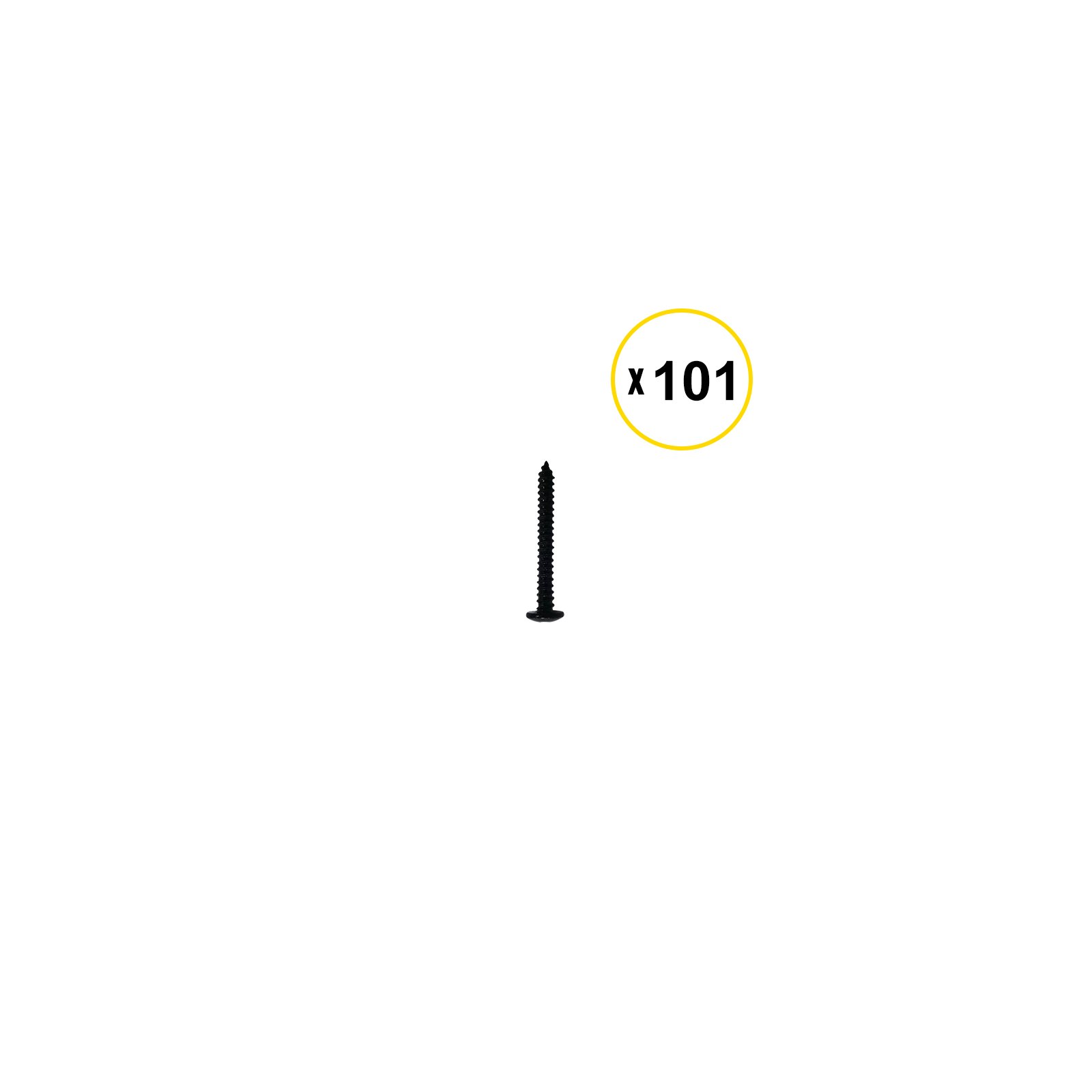 101 screws for VEVOR deck balusters, black, arranged with count overlay.