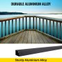 VEVOR deck balusters on wooden deck with view of calm water and distant forest.