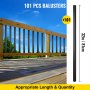 VEVOR deck balusters with 101 pieces, 32-inch length, and wooden deck in a sunny setting.