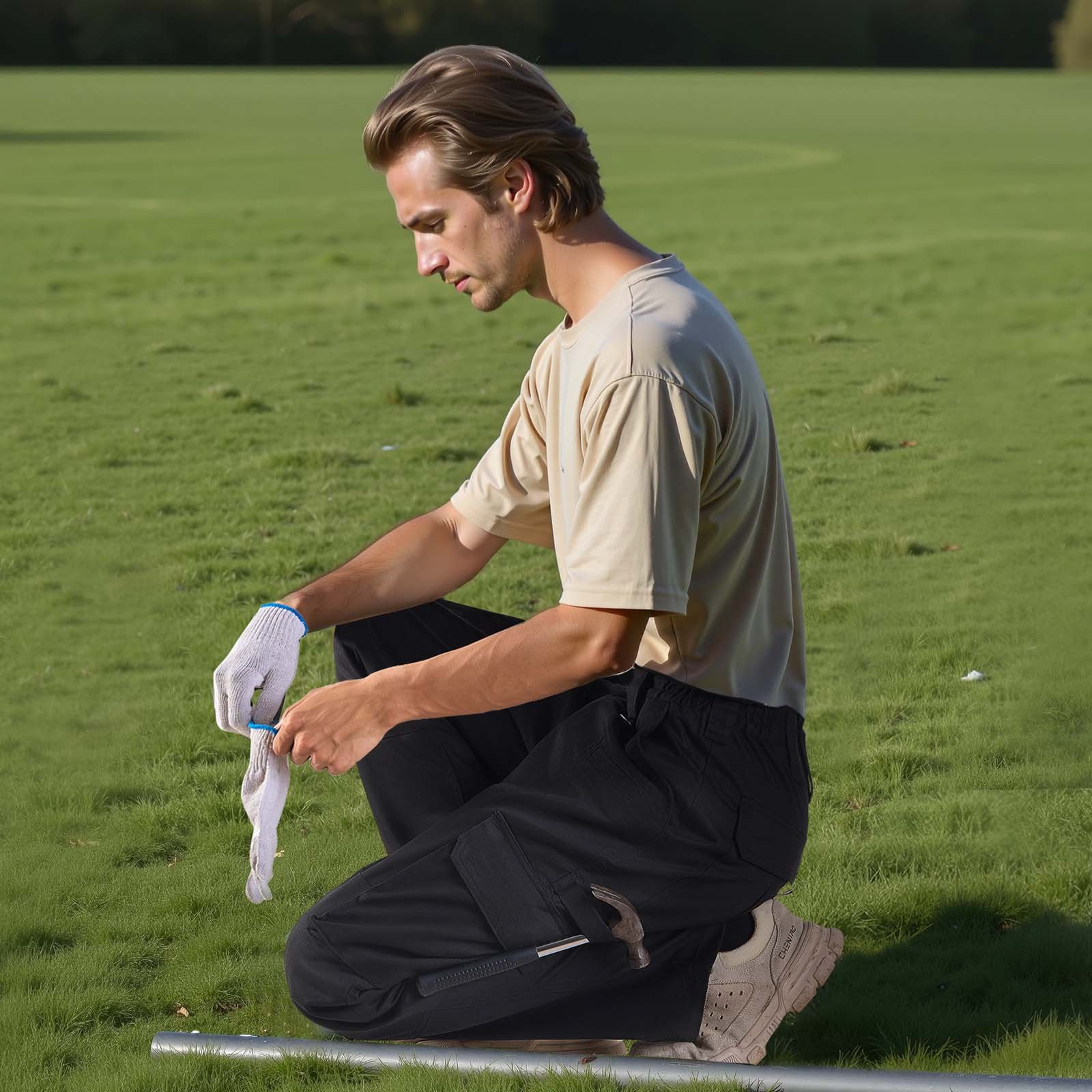 VEVOR FR Pants for Men, 100% Cotton, Flame-Resistant Cargo Pants with Multi-Pockets and Elastic Waist, Reinforced Tear-proof Stitching, Ideal for Welding Work and Casual Wear, XXL Size, Black