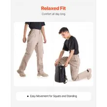 VEVOR FR Pants for Men, 9 oz 100% Cotton, Flame-Resistant Cargo Pants with Multi-Pockets and Elastic Waist, Reinforced Tear-proof Stitching, Ideal for Welding Work and Casual Wear, L Size, Khaki