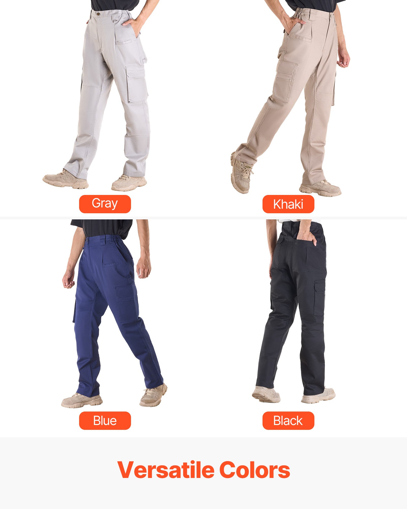 VEVOR FR Pants for Men, 100% Cotton, Flame-Resistant Cargo Pants with Multi-Pockets and Elastic Waist, Reinforced Tear-proof Stitching, Ideal for Welding Work and Casual Wear, XL Size, Dark Blue