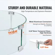 VEVOR Fire Pit Wind Guard, 17 x 6.7 inch Round Glass Flame Shield, 0.24-Inch Thick Fire Table Accessory, Clear Tempered Glass Flame Guard for Propane, Gas, Outdoor, Patio, Backyard