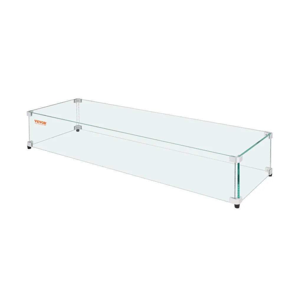 VEVOR glass wind guard with clear panels and metal brackets for outdoor fire pits and tables.