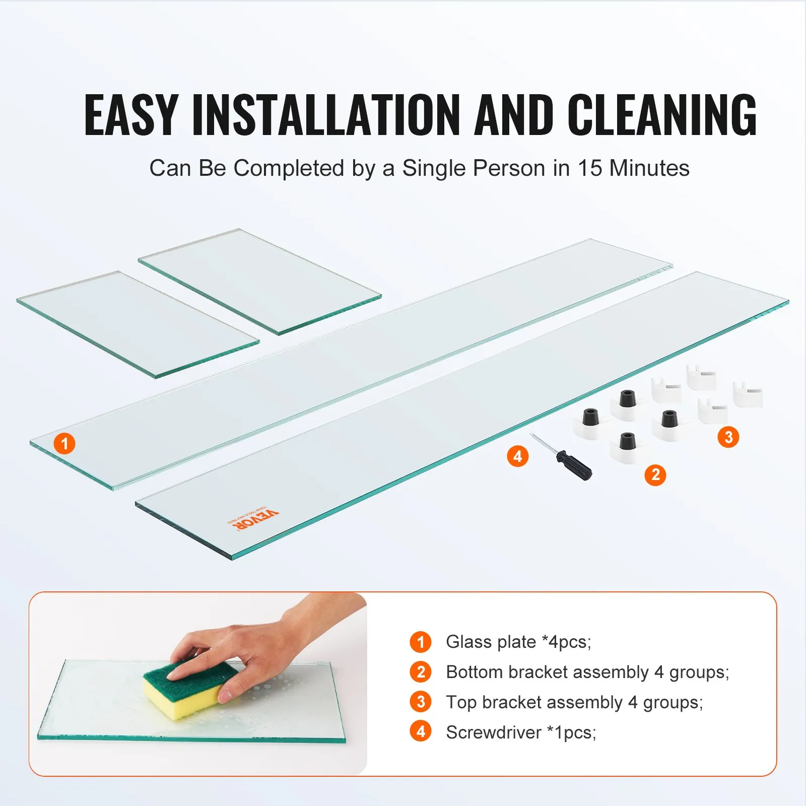 VEVOR glass wind guard components and tools for easy installation and cleaning within 15 minutes.