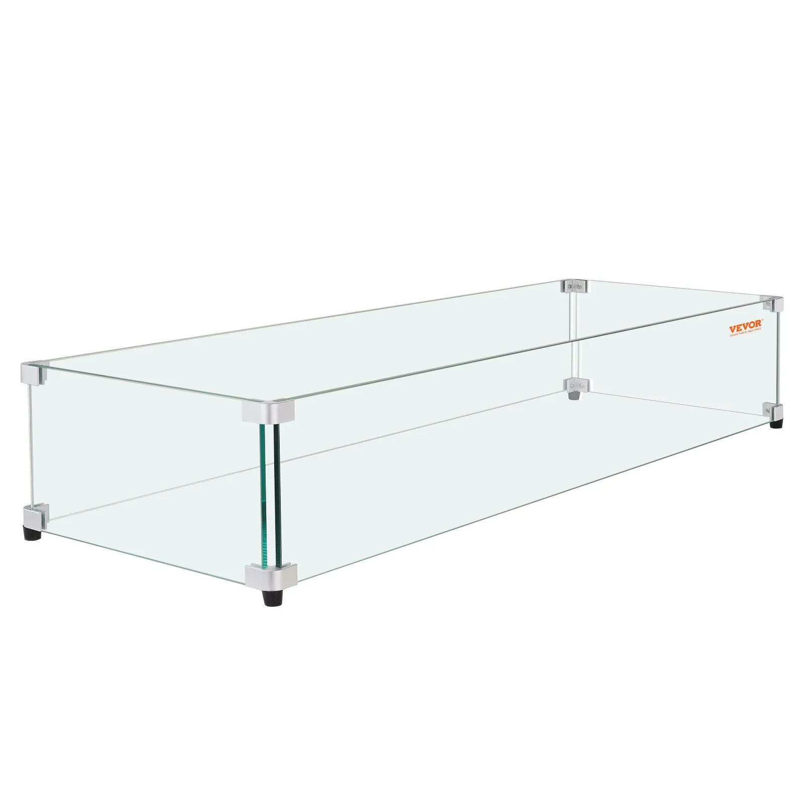 VEVOR glass wind guard with clear panels and metal brackets for outdoor fire pit protection.