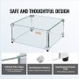 VEVOR Gas Fire Pit Wind Guard for Square Fire Table, 19 x 19 x 7.5 inch Clear Tempered Wind Guard for Firepits, 0.31 inch Thick Square Glass Shield, Glass Panel with Hard Corner Bracket & Feet