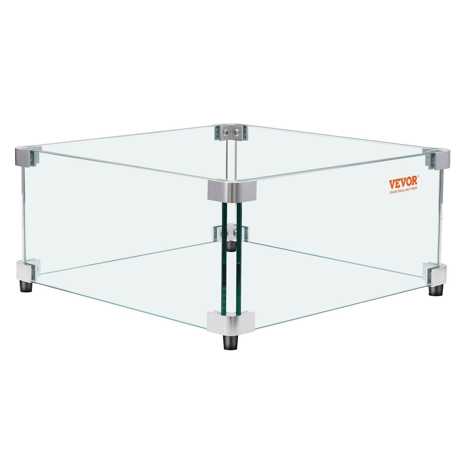 VEVOR Gas Fire Pit Wind Guard for Square Fire Table, 493 x 493 x 191 mm Clear Tempered Wind Guard for Firepits, 8mm Thick Square Glass Shield, Glass Panel with Hard Corner Bracket & Feet