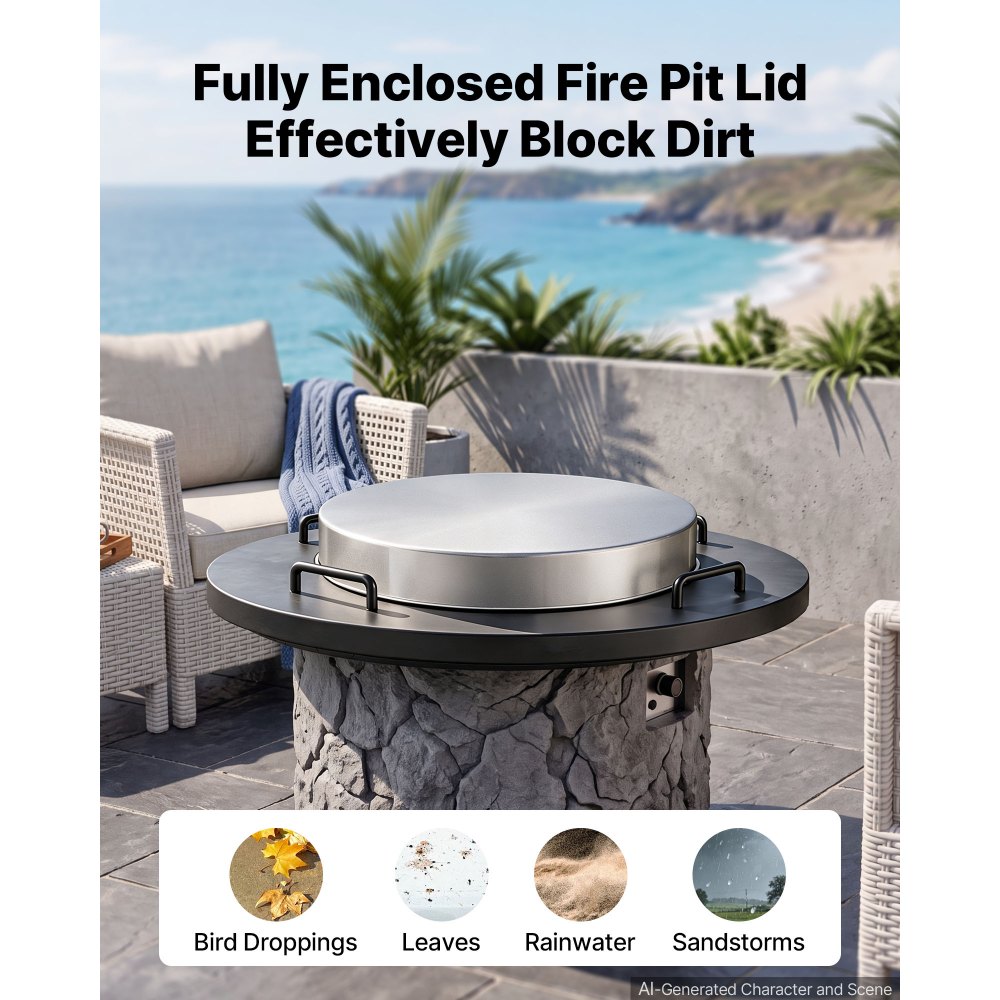 VEVOR Fire Pit Cover, 50.8 cm Bonfire Cover Lid, Premium 304 Stainless Steel, for Outdoor, Patio, Backyard, Camping, Party, High Temperature Tolerant, Help Contain Ash, Versatile Tabletop Accessory
