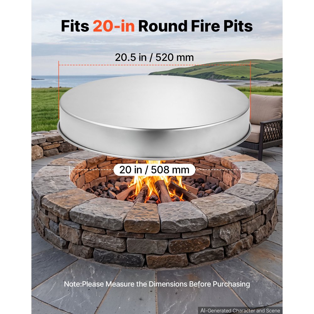 VEVOR Fire Pit Cover, 50.8 cm Bonfire Cover Lid, Premium 304 Stainless Steel, for Outdoor, Patio, Backyard, Camping, Party, High Temperature Tolerant, Help Contain Ash, Versatile Tabletop Accessory