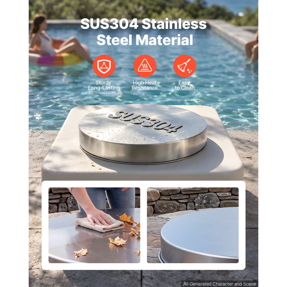 VEVOR Fire Pit Cover, 50.8 cm Bonfire Cover Lid, Premium 304 Stainless Steel, for Outdoor, Patio, Backyard, Camping, Party, High Temperature Tolerant, Help Contain Ash, Versatile Tabletop Accessory
