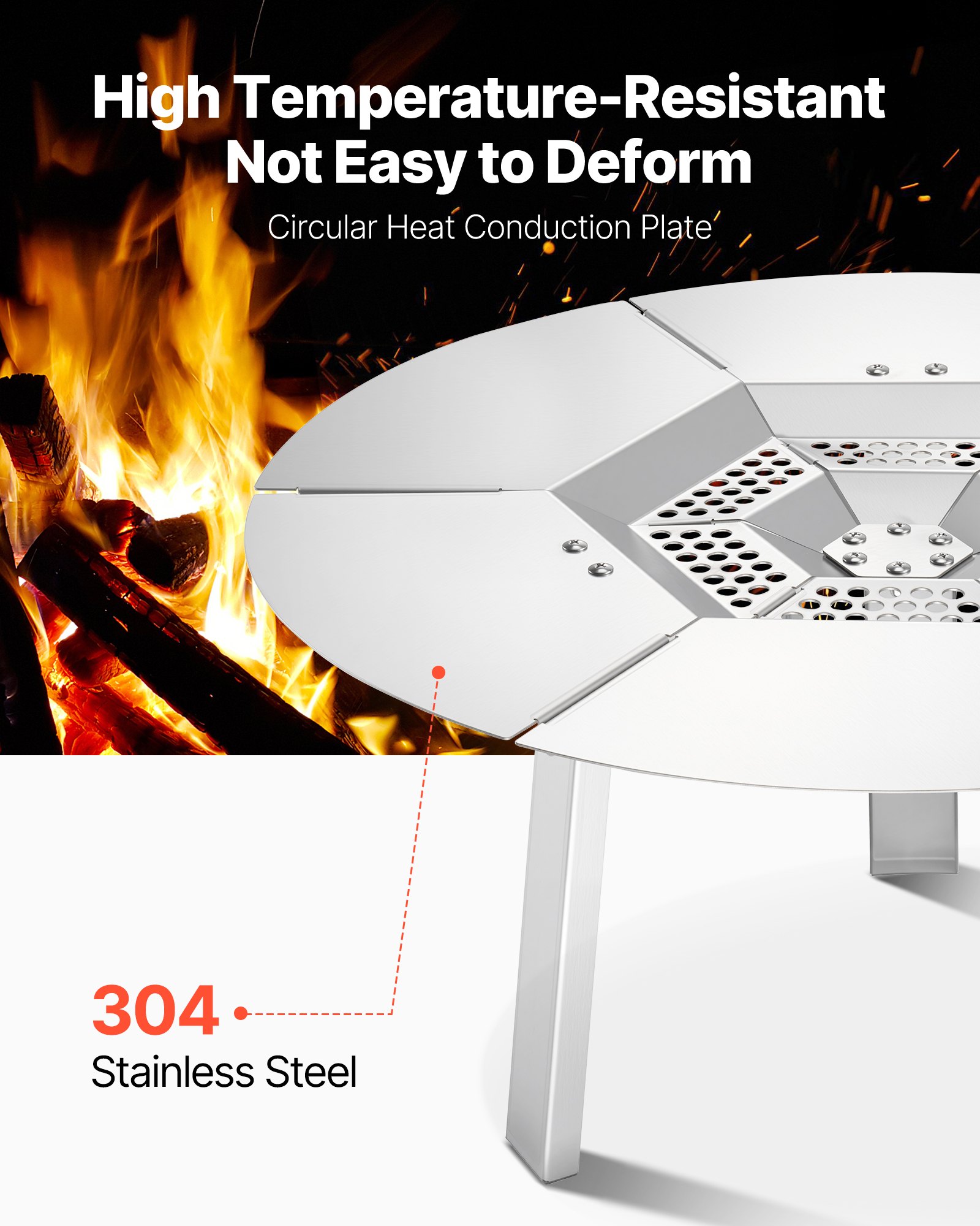 VEVOR Fire Pit Heat Deflector for Solo Stove Ranger, 508 mm Round for Wood Burning Fire Pit, 304 Stainless Steel Heat Diffuser, Detachable Burner Cover Camping Accessories