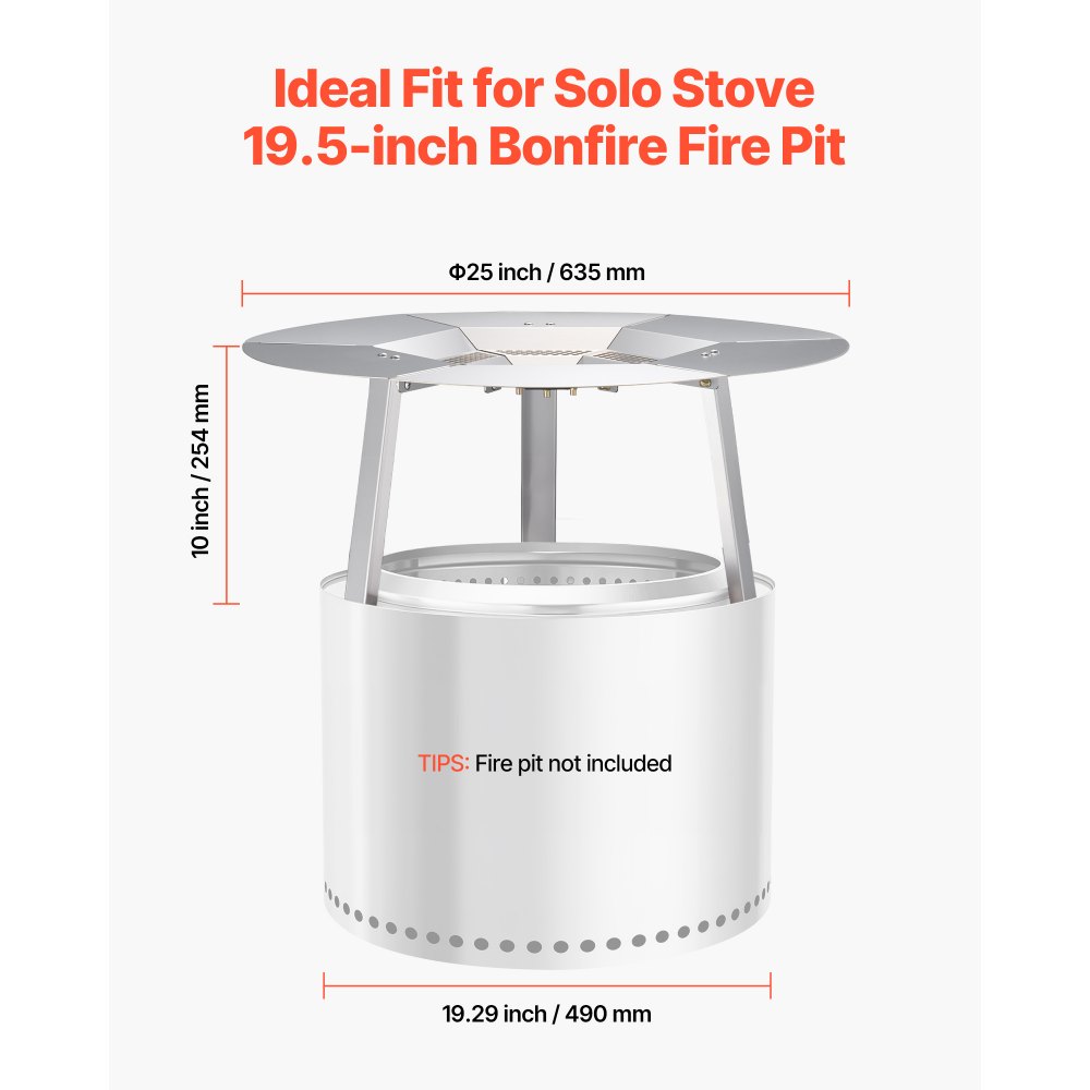 VEVOR Fire Pit Heat Deflector for Solo Stove Yukon, 635 mm Bonfire Round for Wood Burning Fire Pit, 304 Stainless Steel Heat Diffuser, Detachable Burner Cover Camping Accessories