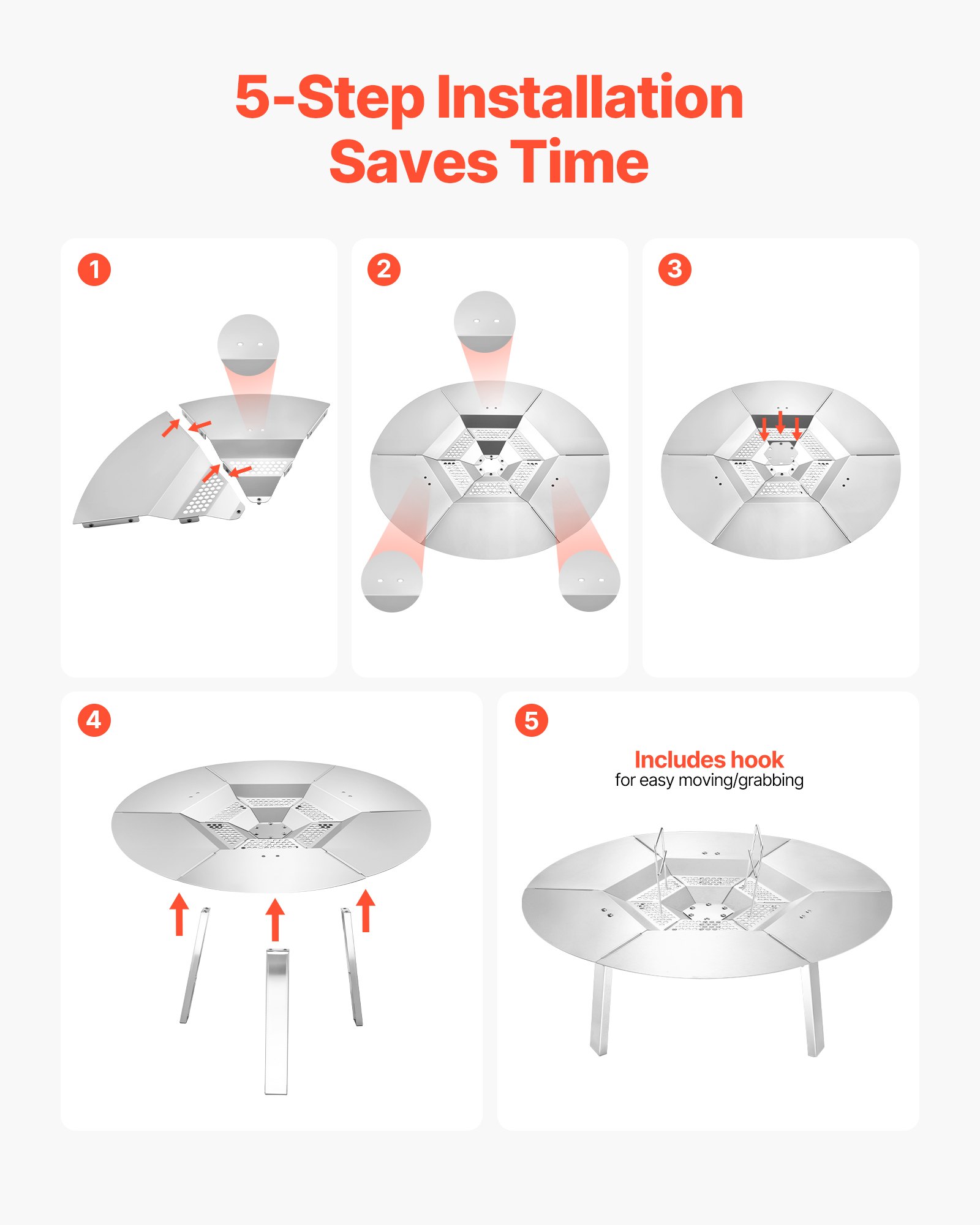 VEVOR Fire Pit Heat Deflector for Solo Stove Yukon, 635 mm Bonfire Round for Wood Burning Fire Pit, 304 Stainless Steel Heat Diffuser, Detachable Burner Cover Camping Accessories