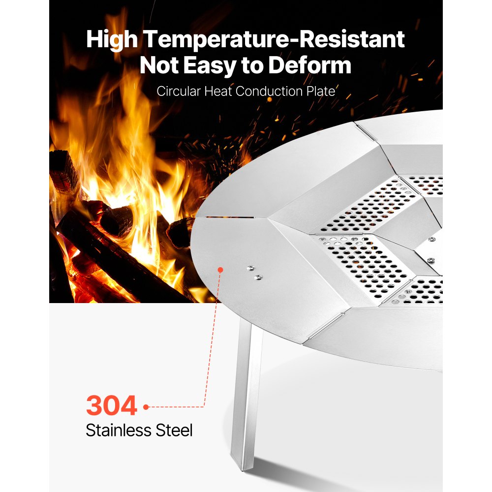 VEVOR Fire Pit Heat Deflector for Solo Stove Yukon, 685.8 mm Bonfire Round for Wood Burning Fire Pit, 304 Stainless Steel Heat Diffuser, Detachable Burner Cover Camping Accessories