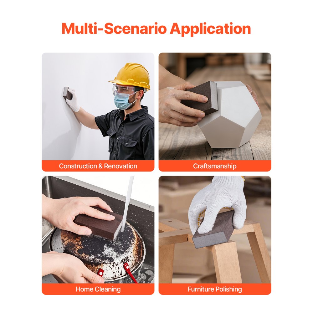 VEVOR Sanding Sponge, 10 Pcs, 60/80/120/180/220 Grit Assortment(2 Each), Washable and Reusable Sanding Blocks for Dry & Wet Use, Coarse to Fine Sandpaper Blocks, for Drywall Wood Metal Furniture