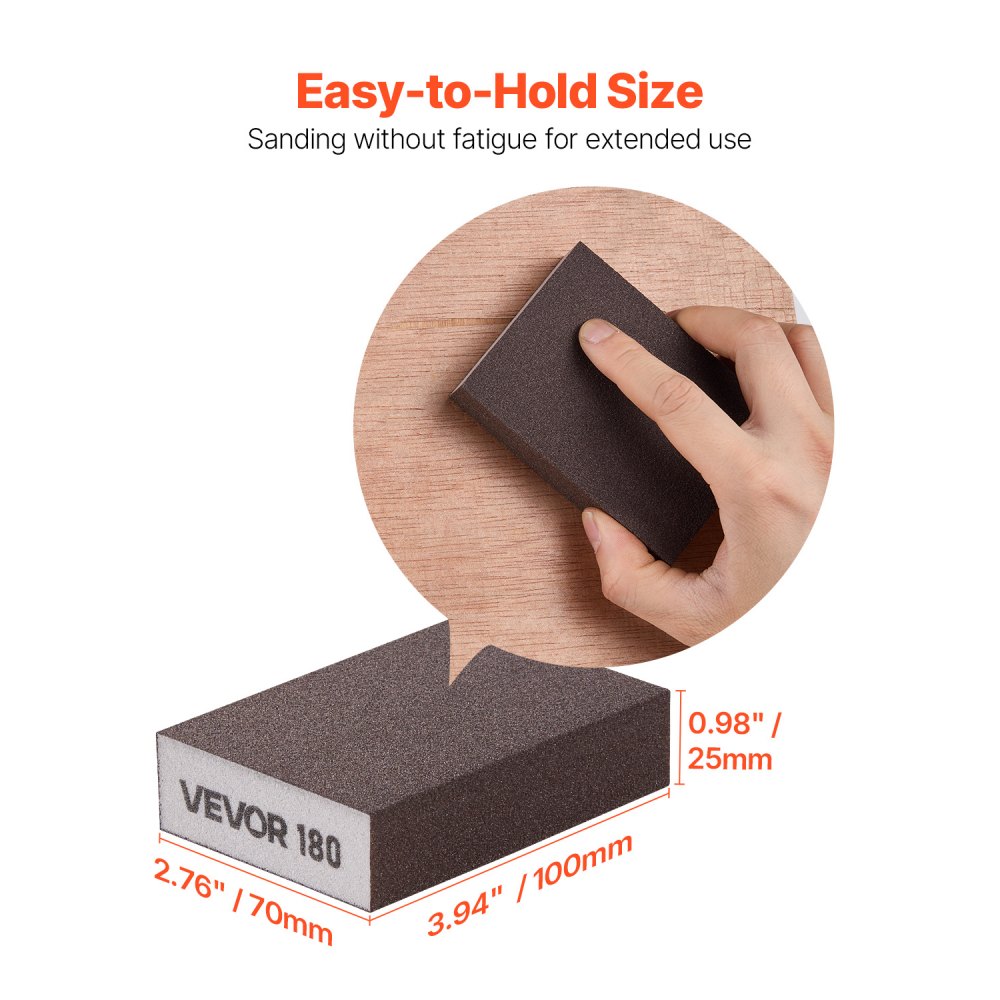 VEVOR Sanding Sponge, 4 Pcs, 60/80/120/220 Grit Assortment, Washable and Reusable Sanding Blocks for Dry & Wet Use, Coarse to Fine Sandpaper Blocks, for Polishing Drywall Wood Plastic Metal Furniture