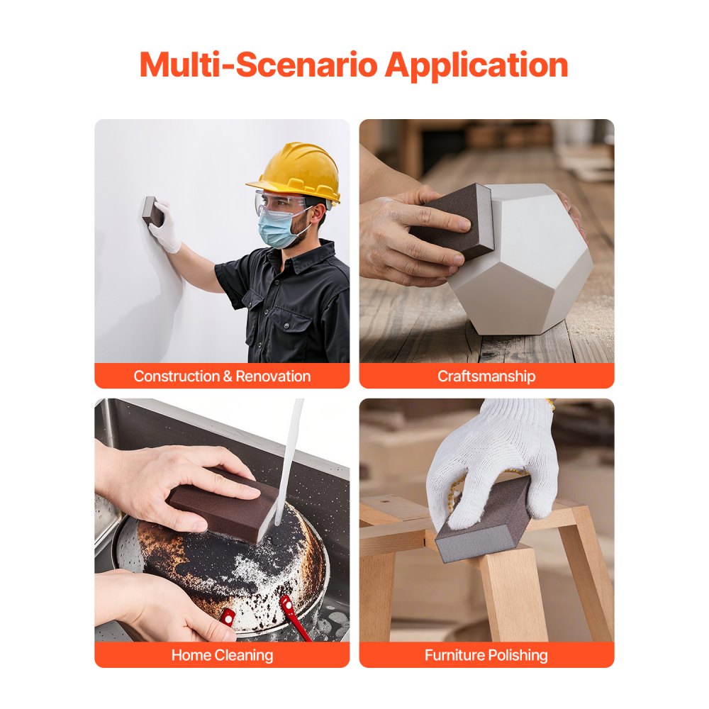 VEVOR Sanding Sponge, 4 Pcs, 60/80/120/220 Grit Assortment, Washable and Reusable Sanding Blocks for Dry & Wet Use, Coarse to Fine Sandpaper Blocks, for Polishing Drywall Wood Plastic Metal Furniture