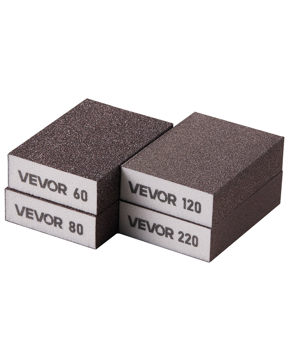 VEVOR Sanding Sponge, 4 Pcs, 60/80/120/220 Grit Assortment, Washable and Reusable Sanding Blocks for Dry & Wet Use, Coarse to Fine Sandpaper Blocks, for Polishing Drywall Wood Plastic Metal Furniture
