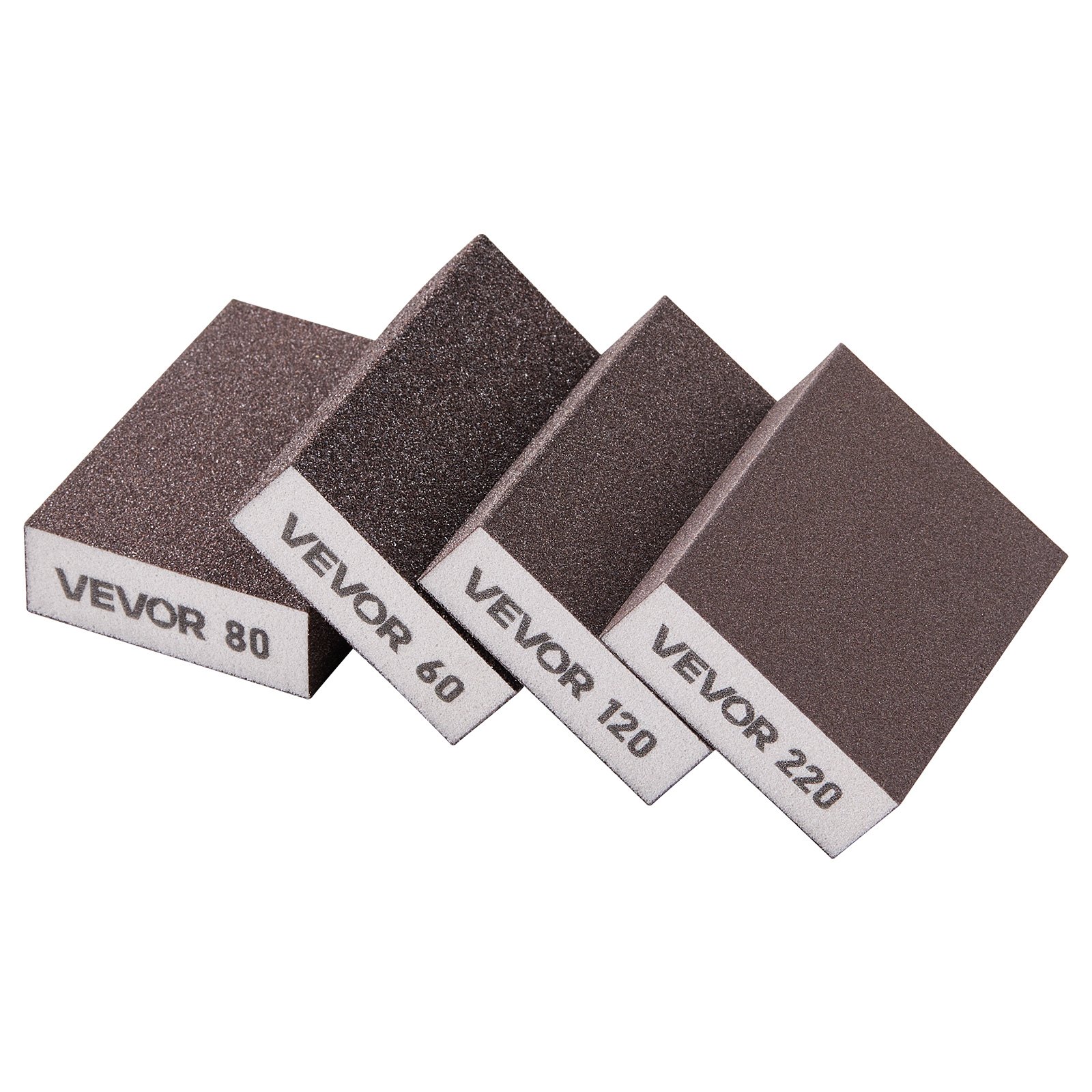 VEVOR Sanding Sponge, 4 Pcs, 60/80/120/220 Grit Assortment, Washable and Reusable Sanding Blocks for Dry & Wet Use, Coarse to Fine Sandpaper Blocks, for Polishing Drywall Wood Plastic Metal Furniture