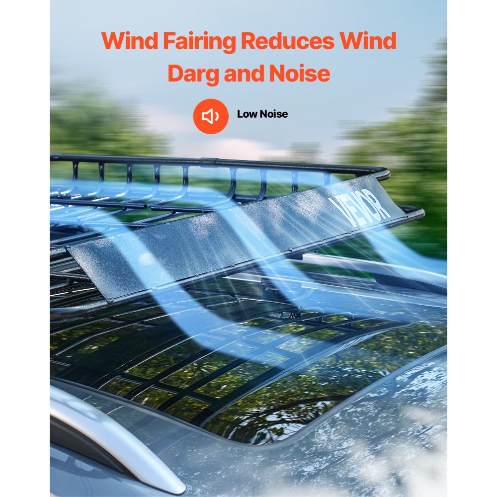 VEVOR Roof Rack Cargo Carrier, 1095 x 1270 x 105 mm, Universal Rooftop Cargo Basket, Car Top Luggage Holder with 68 kg Max Load Capacity, 4.1 in Fence, Anti-Rust Alloy Steel, Wind Fairing, for SUV Car