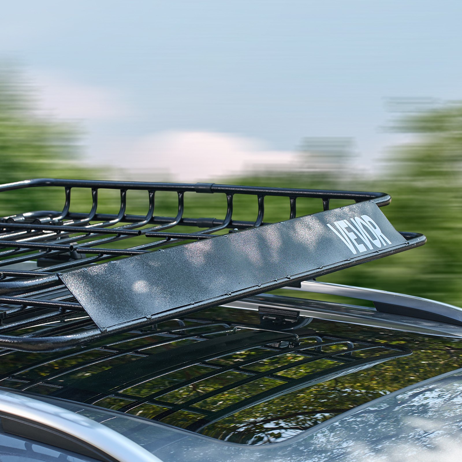 VEVOR Roof Rack Cargo Carrier, 1095 x 1270 x 105 mm, Universal Rooftop Cargo Basket, Car Top Luggage Holder with 68 kg Max Load Capacity, 4.1 in Fence, Anti-Rust Alloy Steel, Wind Fairing, for SUV Car