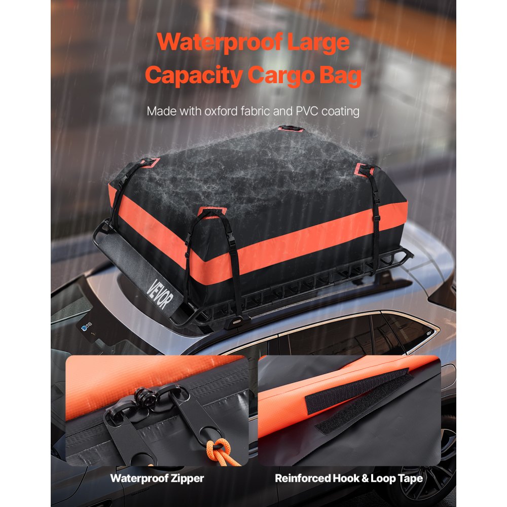VEVOR Roof Rack Basket, 1300 x 910 x 105 mm, Universal Rooftop Cargo Carrier with 44.1 x 34.3 x 10.2 in Cargo Bag, Net, Ratchet Straps, 90.7 kg Max Load Capacity Car Top Luggage Holder, for SUV Car