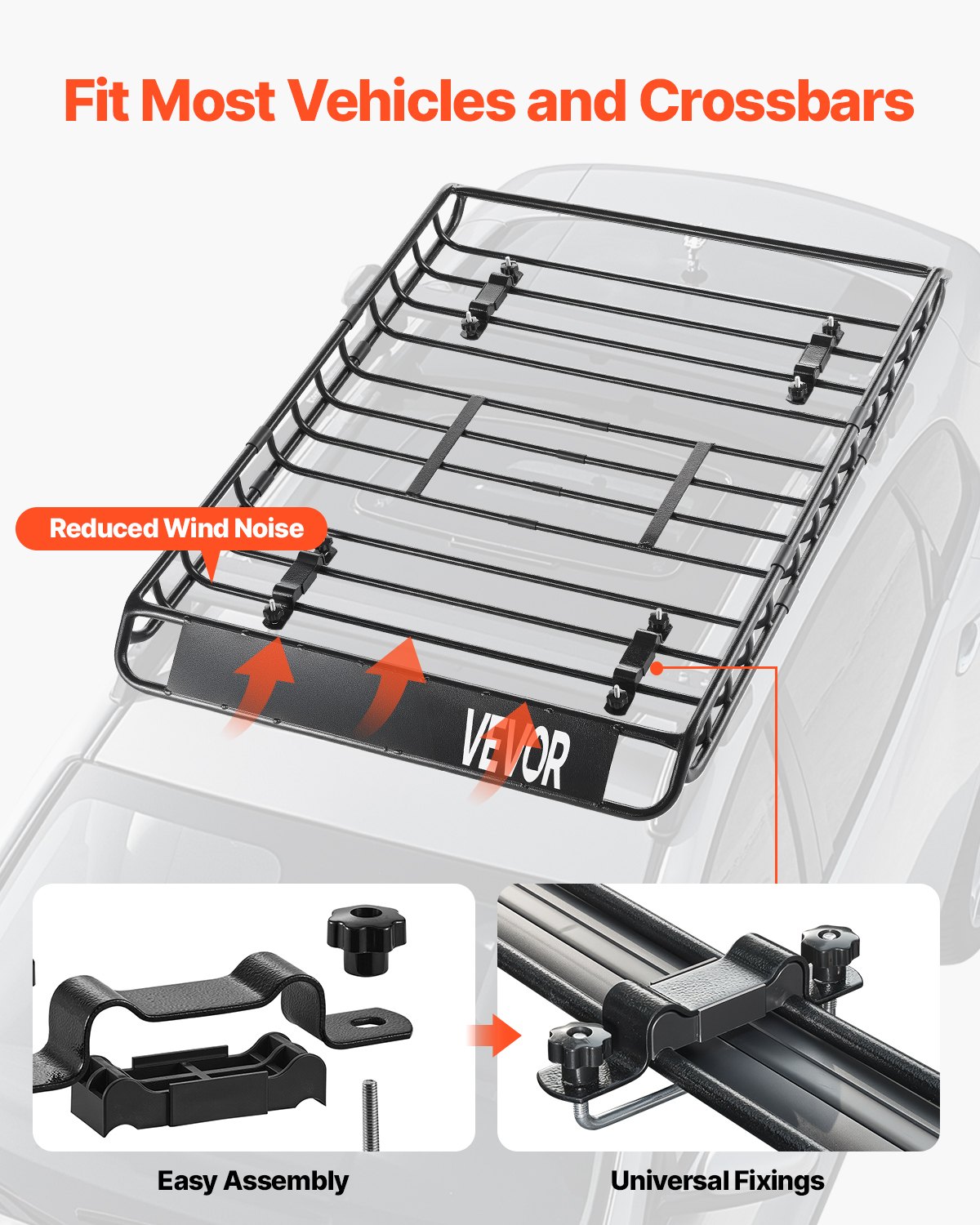 VEVOR Roof Rack Basket, 1300 x 910 x 105 mm, Universal Rooftop Cargo Carrier with 44.1 x 34.3 x 10.2 in Cargo Bag, Net, Ratchet Straps, 90.7 kg Max Load Capacity Car Top Luggage Holder, for SUV Car