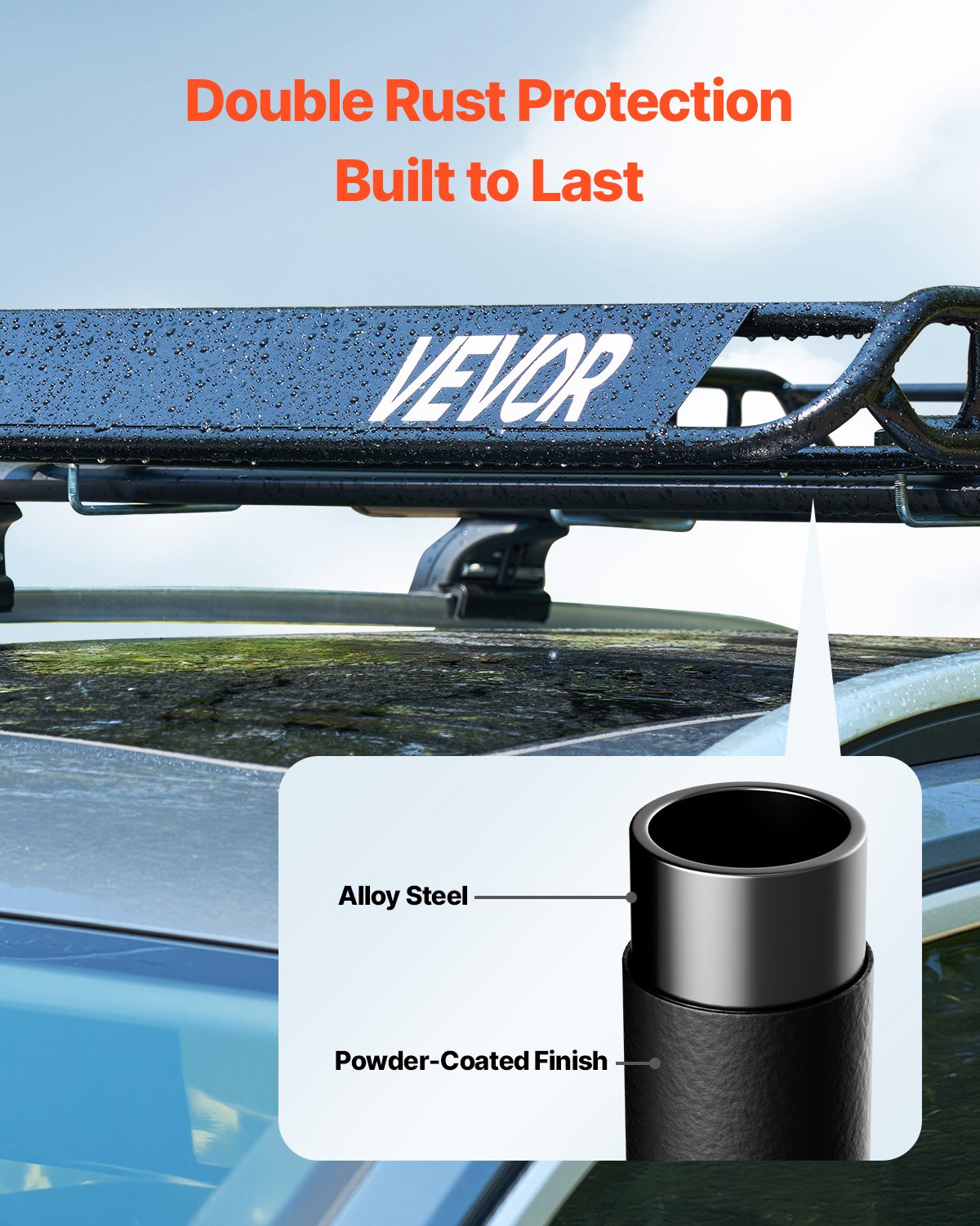 VEVOR Roof Rack Basket, 1630 x 1270 x 105 mm, Universal Rooftop Cargo Carrier with Two 900 x 1000 mm Cargo Net, 68 kg Max Car Top Luggage Holder, 4.1 in Fence, Anti-Rust Alloy Steel, for SUV Truck Car