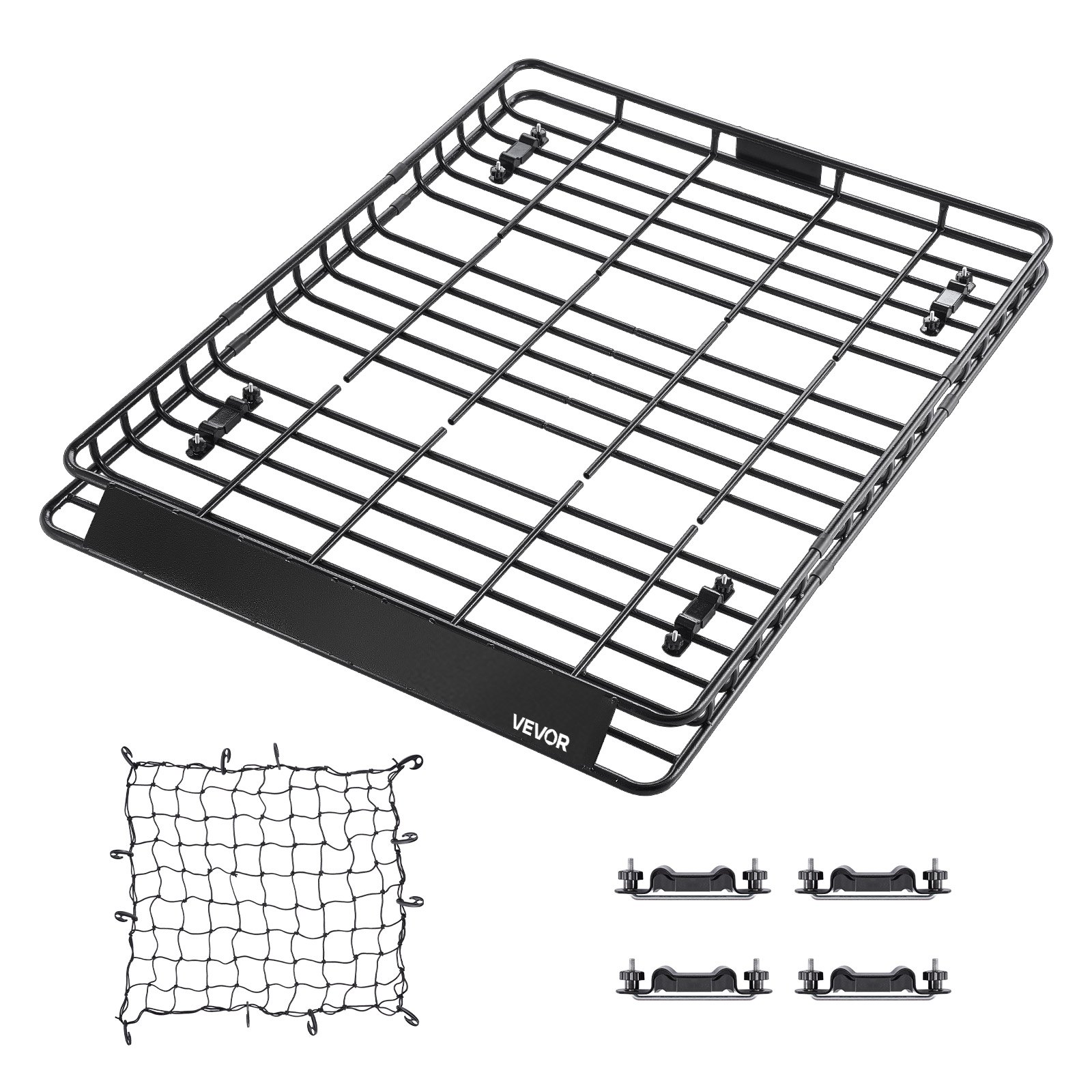 VEVOR Roof Rack Basket, 1630 x 1270 x 105 mm, Universal Rooftop Cargo Carrier with Two 900 x 1000 mm Cargo Net, 68 kg Max Car Top Luggage Holder, 4.1 in Fence, Anti-Rust Alloy Steel, for SUV Truck Car